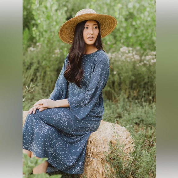 Piper and Scoot: The Pacific Dot Midi Dress in Dusty Blue Size Medium - Picture 2 of 9